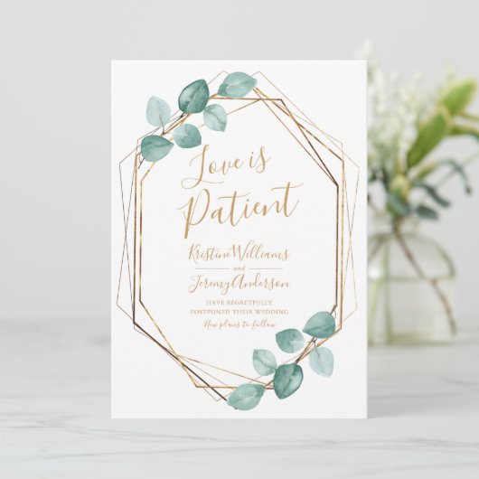 Save The Date L'amour est patient Eucalyptus Gold Script Photo (Debout devant)