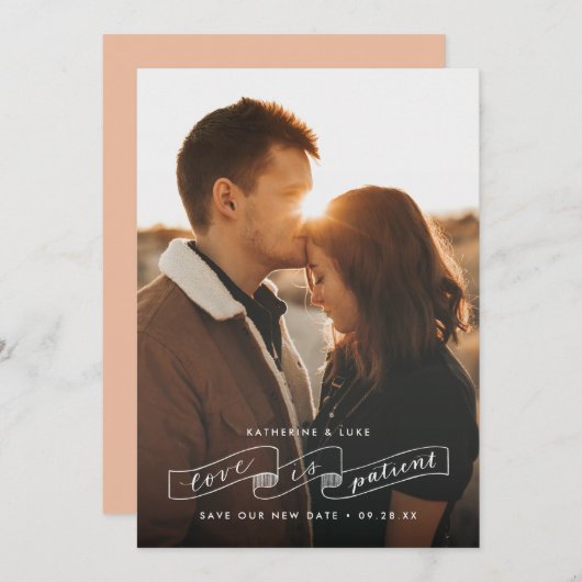 Save The Date L'amour est patient Photo Changement de date Annon (Devant / Derrière)