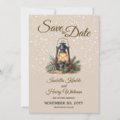 Save The Date Lanterne d'hiver Rustique Photo enneigée (Devant)