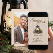 Save The Date Lanterne d'hiver Rustique Photo enneigée
