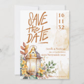 Save The Date Lanterne Jaune Mariage de automne Floral Enregistr (Devant)