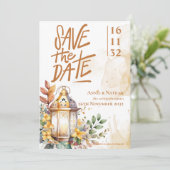 Save The Date Lanterne Jaune Mariage de automne Floral Enregistr (Debout devant)