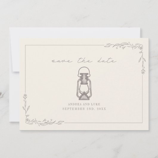 Save The Date Lanterne Rustique Vintage Mariage Améthyste (Devant)