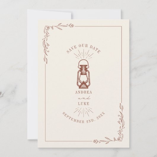 Save The Date Lanterne Rustique Vintage Terracotte Mariage (Devant)