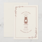 Save The Date Lanterne Rustique Vintage Terracotte Mariage (Devant / Derrière)