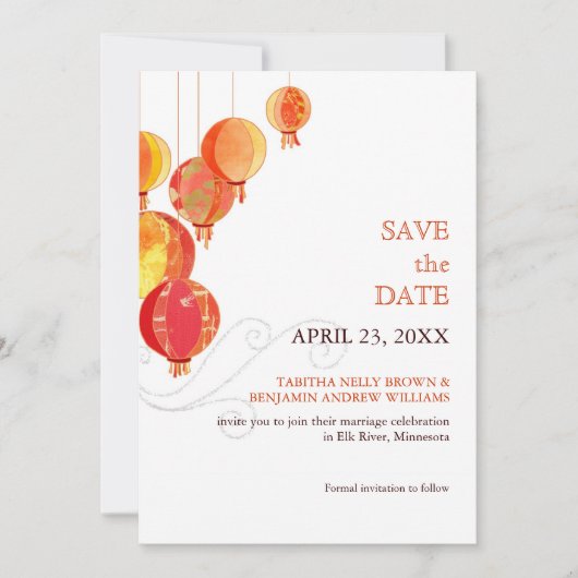 Save The Date Lanternes à pendage rouge Mariage de luxe Enregist (Devant)