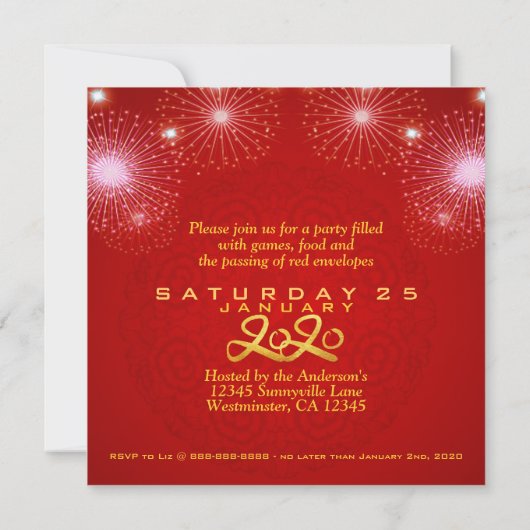Save The Date Lanternes chinoises Feu d'artifice Rat Année 2020  (Dos)