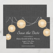 Save The Date Lanternes sur Grey Burlap Enregistrer la date (Devant / Derrière)