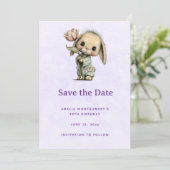Save The Date Lapin mignon tenant une Tulipe (Debout devant)