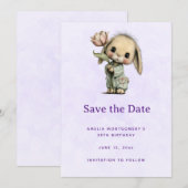 Save The Date Lapin mignon tenant une Tulipe (Devant / Derrière)