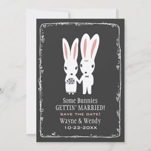 Save The Date Lapins de mariage mignons Enregistrer la date Gris (Devant)