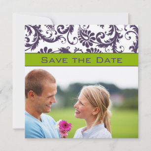 Save The Date Lapis Purple & Apple Green Damask Enregistrer la d