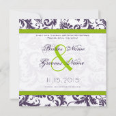 Save The Date Lapis Purple & Apple Green Damask Enregistrer la d (Dos)