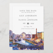 Save The Date Las Vegas Skyline Watercolor Destination Wedding (Devant / Derrière)