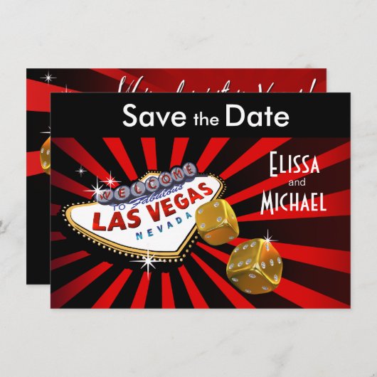 Save The Date Las Vegas Starburst Enregistrer la date rouge noir (Devant / Derrière)