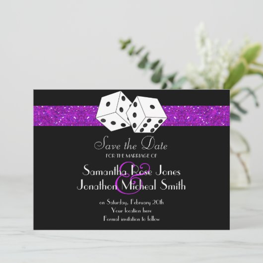 Save The Date Las Vegas Thème Enregistrer la date Purple Faux Pa (Debout devant)
