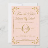 Save The Date Laurel Leaf Blush Pink Gold Enregistrer la date Ph (Devant)
