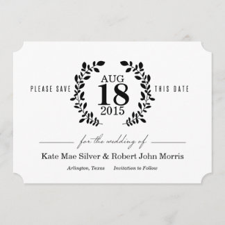 Save The Date Laurel Wreath noir & blanc Nonphoto Enregistrer la