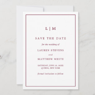 Save The Date Lauren Bourgogne Monogramme Mariage élégant