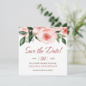 Save The Date Lavage à l'aquarelle florale rose rose thé mariage (Debout devant)