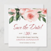 Save The Date Lavage à l'aquarelle florale rose rose thé mariage (Devant)