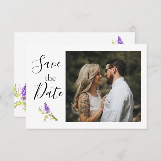 Save The Date Lavande d'aquarelle douce et fleurs vertes (Devant / Derrière)