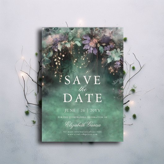 Save The Date Lavande de forêt enchantée Quinceanera