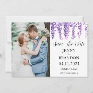 Save The Date Lavande de Wisteria Purple Floral Photo Élégante
