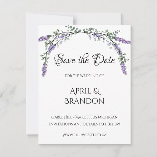 Save The Date Lavande et Mariage d'eucalyptus (Devant)