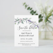 Save The Date Lavande Eucalyptus blanc roses aquarelle (Debout devant)