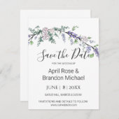 Save The Date Lavande Eucalyptus blanc roses aquarelle (Devant / Derrière)