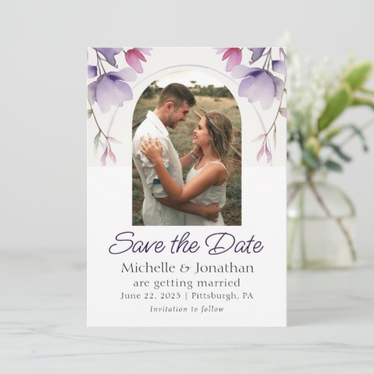Save The Date Lavande Florale Photo Bible Verse Mariage (Debout devant)