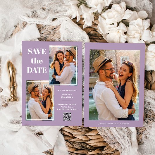 Save The Date Lavande Multi Photo Moderne | Code QR
