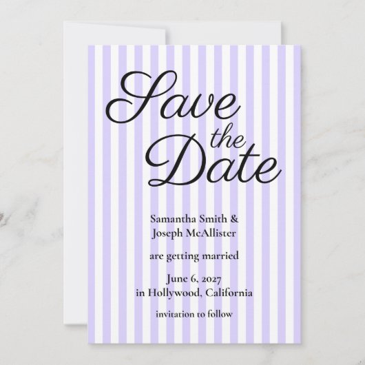Save The Date Lavande Pastel et Rayure Blanche (Devant)