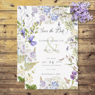 Save The Date Lavande Rustique & Fleurs sauvages Sage Blanc
