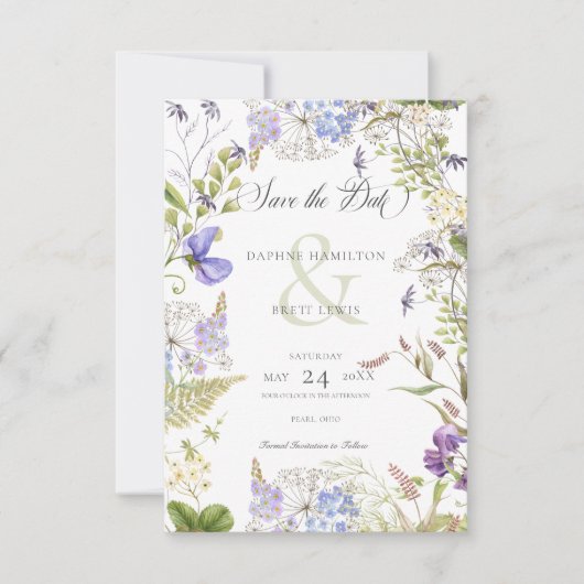 Save The Date Lavande Rustique & Fleurs sauvages Sage Blanc (Devant)