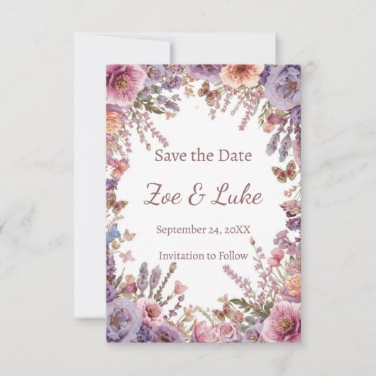 Save The Date Lavande Sauvage Rose Séchée Pressée STD (Devant)