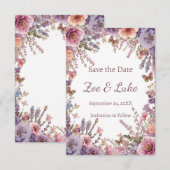 Save The Date Lavande Sauvage Rose Séchée Pressée STD (Devant / Derrière)