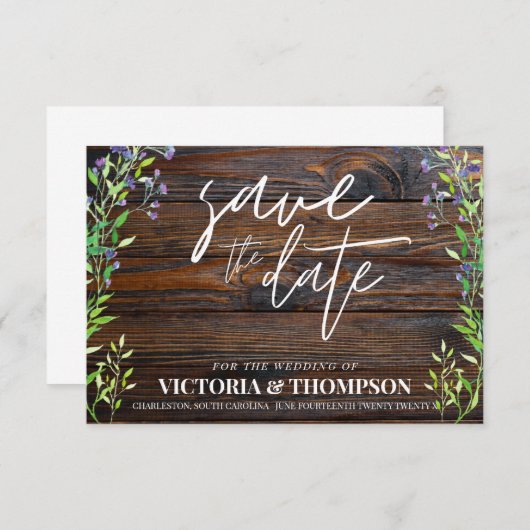 Save The Date Lavande verte Bois Mariage rustique (Devant / Derrière)