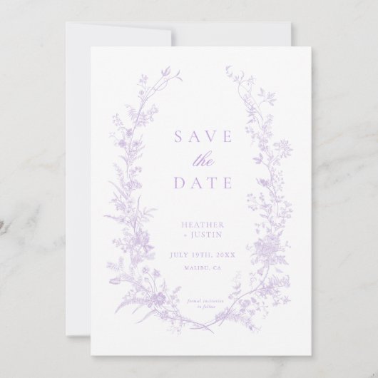 Save The Date Lavande victorienne Floral Mariage élégant (Devant)