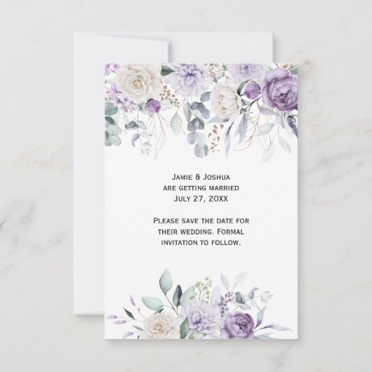 Save The Date Lavande, violet, ivoire Hydrangée Florale (Dos)