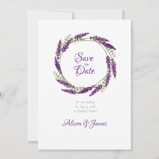 Save The Date Lavander couronne mariage enregistrer la date (Devant)