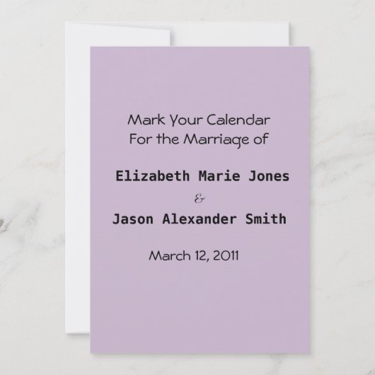 Save The Date Lavendar Rose Enregistrer la date (Dos)