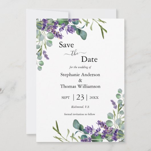 Save The Date Lavender Eucalyptus QR code Mariage vert (Devant)