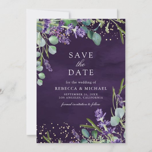 Save The Date Lavender Eucalyptus QR Code Photo Mariage violet (Devant)