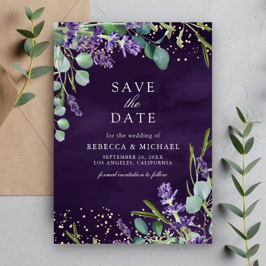 Save The Date Lavender Eucalyptus QR Code Photo Mariage violet