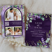 Save The Date Lavender Eucalyptus QR Code Photo Mariage violet