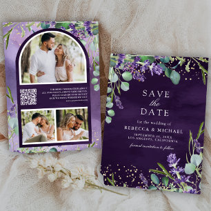 Save The Date Lavender Eucalyptus QR Code Photo Mariage violet