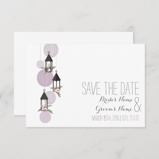 Save The Date Lavender Floral Lanterns Mariage Enregistrer La Da (Devant / Derrière)