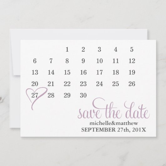 Save The Date Lavender Heart Calendar Wedding Enregistrer la dat (Devant)